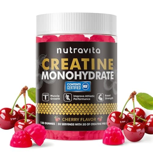 Nutravita NSF Certified Creatine Gummy - Creatine Monohydrate Gummies for Men & Women-5g of Creatine Monohydrate per Serving - Sugar Free,Vegan, Cherry Flavor, 120 Count
