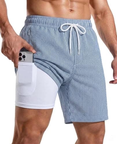 CoozySphere Mens 7 Inch Swim Trunks Swim Shorts Quick Dry Beach Shorts with Compression Liner and Zipper Pocket S - Image 1