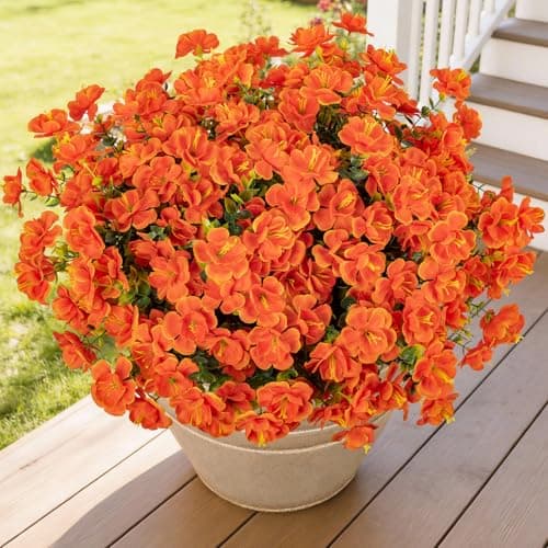 Lnoicy 16 Bundles Realistic Artificial Camellia Flowers for Outdoor, UV Resistant Faux Lifelike Fake Flowers for Home Decor, Wedding, Centerpiece(Orange) - Image 1