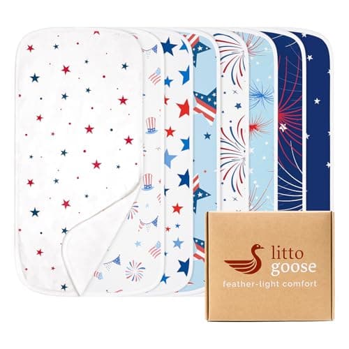 littogoose Premium Waterproof Baby Burp Cloths 8 Pack, Extra Large 13" x 26" Soft Absorbent Burping Cloths for Newborn Infant, Patriotic 4th of July Baby Essentials(Stars Fireworks) - Image 1