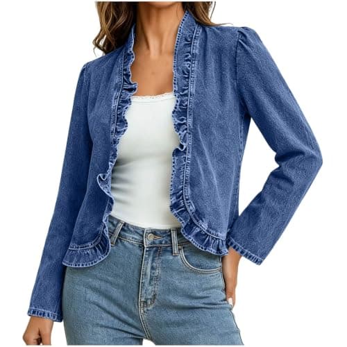Womens Denim Jacket Lightweight Trendy 2026 Summer Fall Dark Blue XX-Large - Image 1