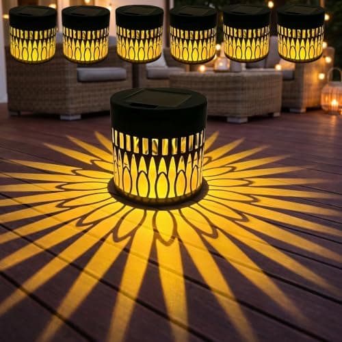 Solar Sunflower Projection Lights Outdoor, New Version Solar Mandala Light, Solar-Powered Decor Light for Wall, Yard, Garden, Patio, Backyard Decor, Waterproof Metal Fence Lights, WarmLight, 6 Pack