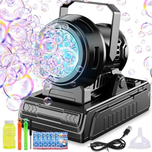 SHCKE Automatic Bubble Machine 10 Holes Bubble Blower,45° Adjustable,Dual Power USB-C or 4 AA Batteries,Top-Fill Portable Bubble Maker for Outdoor Birthday Party Pool Wedding Camping - Image 1