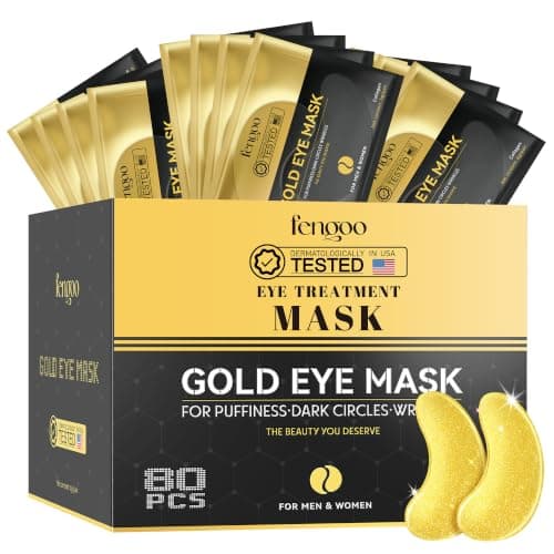 FENGOO 80 PCS(40 Pairs) 24K Gold Collagen Under Eye Patches & Smile Line Patches,Sodium Hyaluronate & Cica Eye Masks for Plump,Smooth-Looking Under Eyes,Ideal for Late Nights and Screen Time
