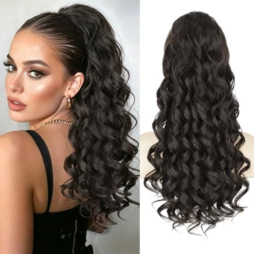BOGSEA 20 Inch Drawstring Ponytail Extensions for Women Brown Black