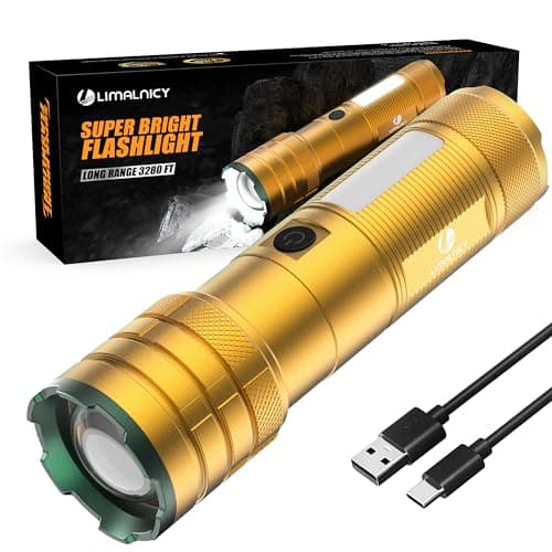 limalnicy Rechargeable Flashlights High Lumens 100,000 Long Lasting, 4 Modes with Side COB Light, Super Bright LED Flashlight USB C Input & Output, Powerful Strong Flash Light for Hiking Camping - Image 1
