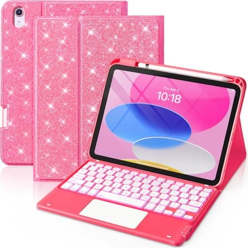 MERSATM for iPad A16 Case with Keyboard - 7 Color Backlit Wireless Detachable Keyboard with Multi-Touch Trackpad, Pencil Holder for iPad 11th Generation (2025) & 10th Gen (2022), 11/10.9 Inch, Pink - Image 1