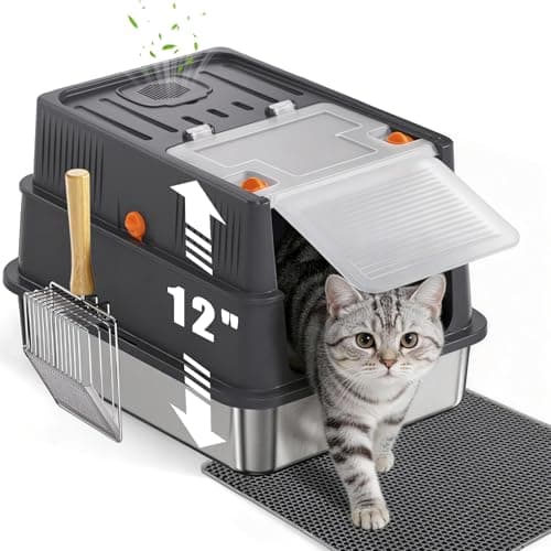 Stainless Steel Litter Box with Lid: Enclosed Cat Litter Box for Small Cats & Kitten, Metal Kitty Litter Pan with High Sided Enclosure, Include Scoop & Mat, Odor Control, Anti-Leakage - Image 1