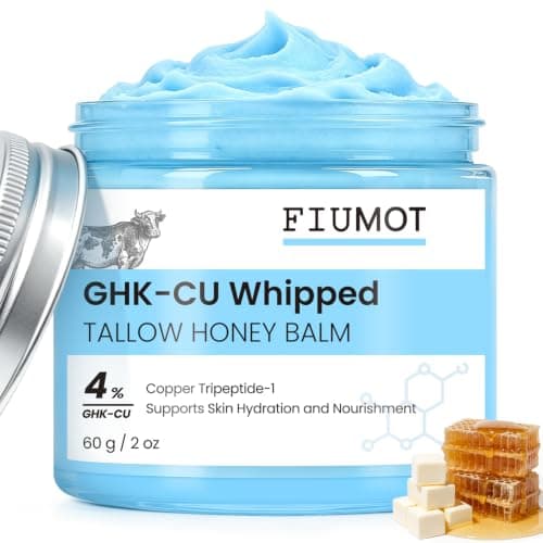 FIUMOT Copper Peptides GHK-Cu Beef Tallow for Skin – Whipped Tallow and Honey Balm, Face & Body Butter Cream, Deep Hydration & Barrier Support Moisturizer 2 oz