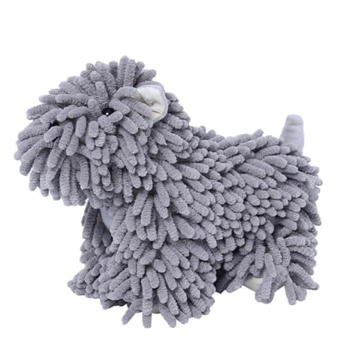 FAGOBI Cute Dog Chenille Hand Towel, 3D Fuzzy Puppy Hangable Ball Hand Towel Microfiber Super Soft Absorbent Bathroom & Kitchen Towels with Hanging Loop, Can Be Placed on the Sink Countertop (Gray) - Image 1