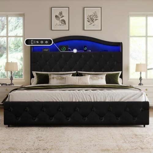 Uteeran King Size Bed Frame and Headboard & 4 Storage Drawers
