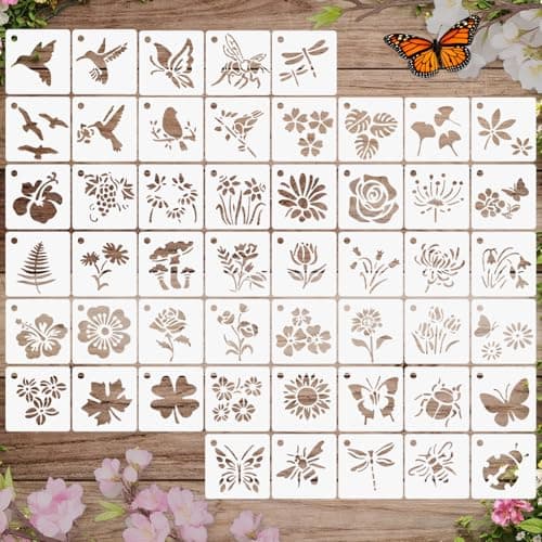 50 PCS Small Flower Stencils for Painting, Reusable Spring Stencils for Wood, Wall, Canvas & Cards, Holiday Crafts(3×3 Inch)