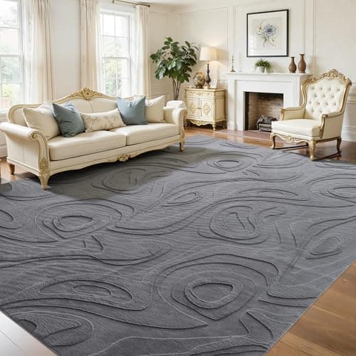 UKISS Washable Rugs 8'x10' Area Rugs for Living Room ,Ultra Soft Faux Rabbit Fur Embossed Rug for Bedroom, Non Slip&Non-Shedding Low Pile Large Carpets for Home Decor Gray - Image 1