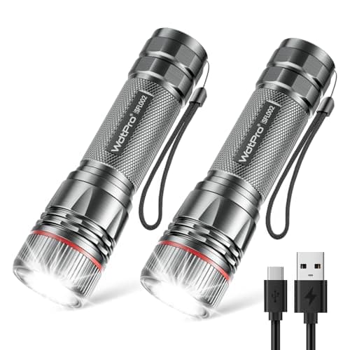 WdtPro Rechargeable Flashlights High Lumens, 2 Pack 10H Long Lasting Super Bright EDC Flashlight, LED Mini Tactical Flash Lights for Camping Emergency, Drop & Water Resistant Grey(Battery Included) - Image 1