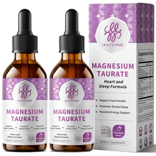 (2 Pack) Magnesium Taurate Liquid Drops for Heart, Muscle & Nerve Support with L-Theanine & Bergamot, Easily Absorbed, Vegan, Non-GMO, Gluten & Sugar Free, Pineapple Flavor - Image 1