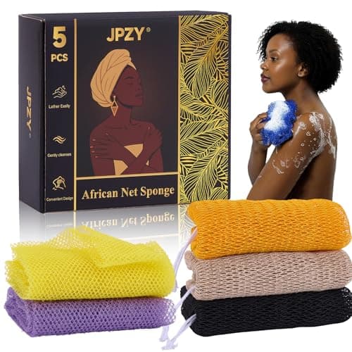 African Net Sponge 5-piece exfoliating Scrub is Suitable for All Skin Types,Bath Sponge for the face and Body, Durable and Gently Exfoliation - Image 1