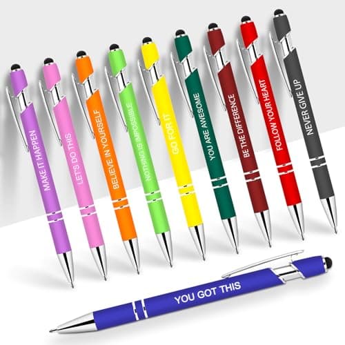 Greengines 10 Pcs Inspirational Pens - Motivational Ballpoint Pens Bulk with quotes Stylus Tip Gifts for School Coworkers Office Supplies Black Ink - Image 1