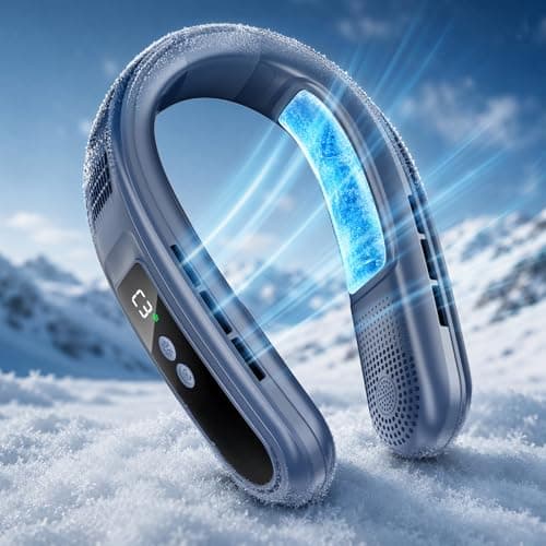 Beyn Neck Air Conditioner, Portable Neck Fan Bladeless Rechargeable, 6000mAh Strong Cooling Personal Cooler with 3 Speeds, Lightweight Hands-Free for Travel Office Outdoor Summer Gifts