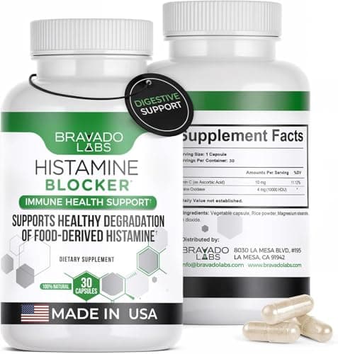 Bravado Labs DAO Supplements Histamine Blocker - DAO Enzyme + Diamine Oxidase & Vitamin C for Daily Histamine Metabolism & Immune Support - 30 ct