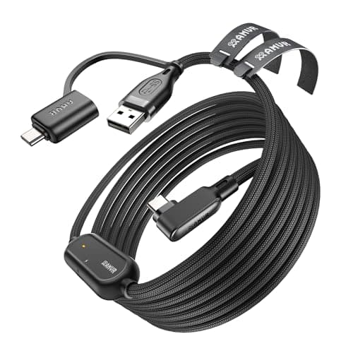 AMVR Link Cable with Charging 16FT Compatible with Meta Quest 3/3S/2/Pico 4 Accessories, Nylon Braided Cable with USB 3.0 A to C Adapter for SteamVR/PCVR, High-Speed Max 5Gbps, Play While Charger - Image 1