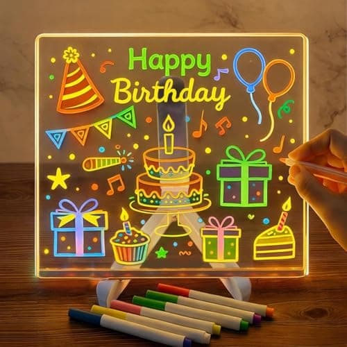 Kids LED Acrylic Glow Doodle Drawing Board, 7.88x7.88 Inch Dry Erase Pad