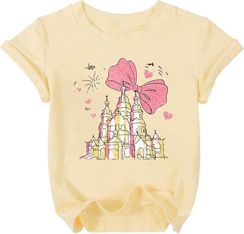 Magical Shirts for Girls Cute Graphic Tshirts Kids Family Vacation Tees Holiday Casual Short Sleeve Tops Apricot - Image 1