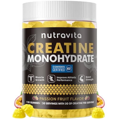 Nutravita NSF Certified Creatine Gummy - Creatine Monohydrate Gummies for Men & Women-5g of Creatine Monohydrate per Serving - Sugar Free,Vegan, Passion Fruit Flavor, 120 Count - Image 1