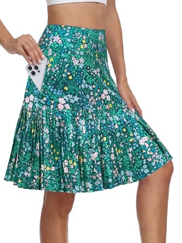 KORALHY 21" Golf Skorts with Pockets Pleated Tennis Skirts with Shorts Knee Length Skort for Athletic, Workout, Casual Wear Green Floral 3XL - Image 1