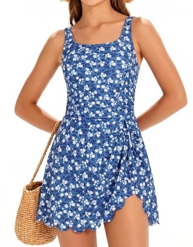 beautyin Girls One Piece Swimsuit Adjustable Strap Bathing Suit Full Coverage Swimming Dress - Image 1