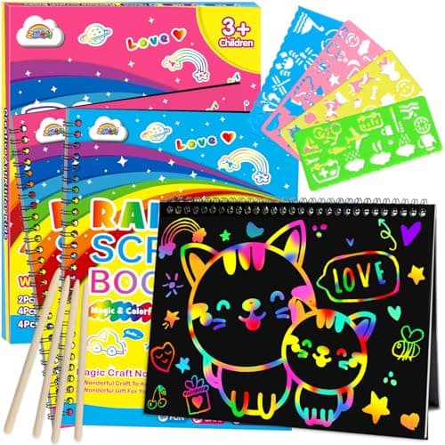 ZMLM Scratch Paper Art-Crafts Gift: 2 Pack Rainbow Notebooks Supplies Toys Easter Basket Stuffers for 3 4 5 6 7 8 9 10 Years Old Girls and Boys Kids Birthday Party Travel Games (Pink & Blue) - Image 1