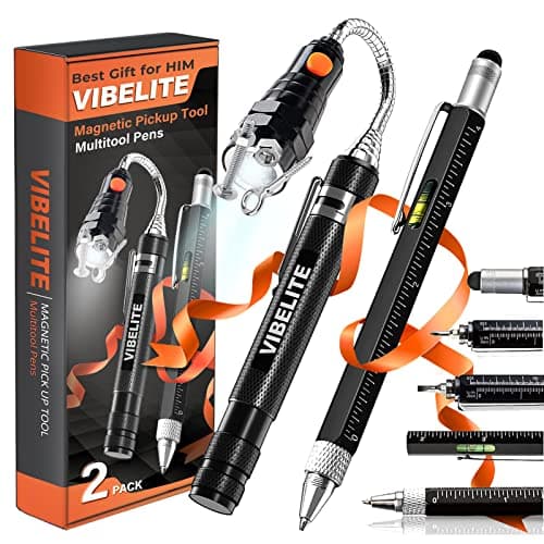 Magnetic Pickup Tool and 6 in 1 Multitool Pen with Touch Screen Stylus, Rulers, Bubble Level, Flathead, Phillips Screwdriver, Ballpoint Pen, Fathers Day Dad Gifts, BIrthday Gifts for Men, Dad, 2Pack - Image 1