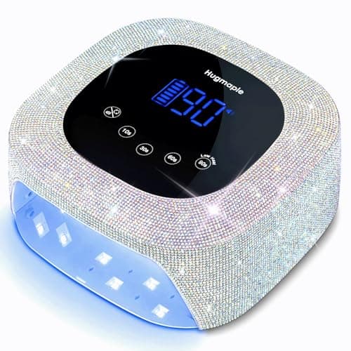 HUGMAPLE Cordless UV LED Nail Lamp with Sparkling Silver Diamond, 72W Rechargeable Nail Dryer for Gel Nails, Fast Curing Light with 4 Timer Settings, Mirror Base, Touch Control for Salon & Home - Image 1