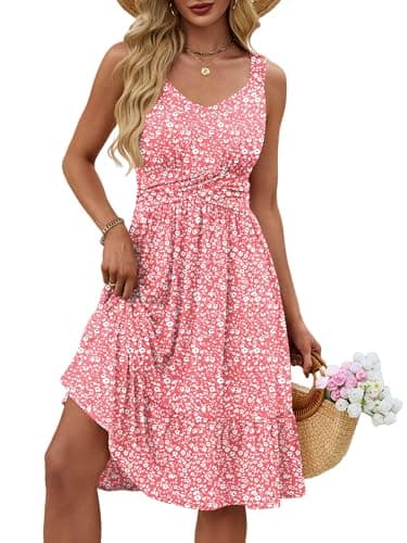 UEAL Cute Summer Dresses for Women 2026 Floral Casual Empire Waist Sundresses X-Large Pink Floral - Image 1