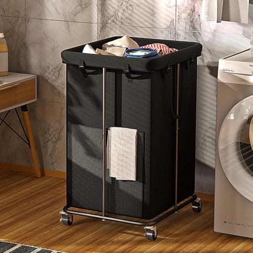 Laundry Basket 155L, Oxford Fabric Laundry Hampers, Metal Frame and Removable Bag Design with Wheels, Suitable for Bedroom, Bathroom, Dorm Room, Laundry Room (Pure Black) - Image 1