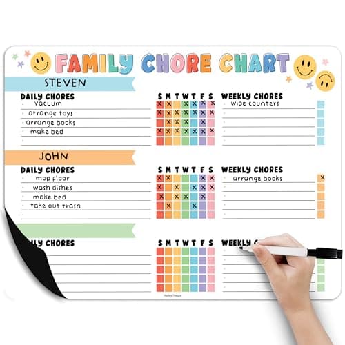 Hadley Designs Magnetic Chore Chart for Kids Multiple - Chores Board for Refrigerator, Dry Erase Task Chart for 2 Kids Daily Behavior, Family Weekly Planner for Teen and Adults, Retro Chore Board - Image 1