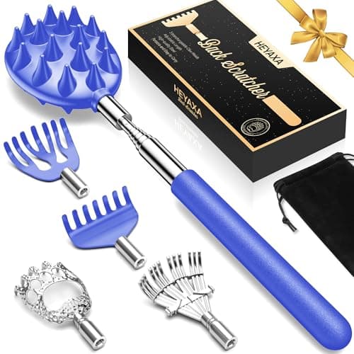 Telescoping Back Scratcher with 5 Detachable Heads, Fathers Day Dad Gifts for Husband, Dad, Men, Women, Practical Birthday Gifts for Men, Adults with Gift Box - Image 1
