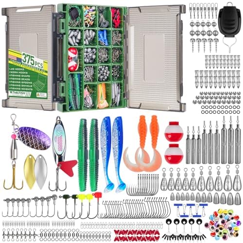 THKFISH 375pcs Fishing Accessories Kit, Double sided Organized Fishing Tackle Box with Tackle Included Hooks, Weights Sinkers, Bass Fishing Gear Gifts - Image 1
