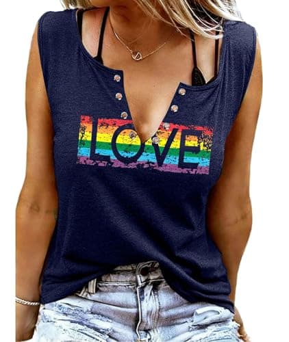 Pride Shirt Women Rainbow Graphic Tee Funny Love Letter Print T Shirt LGBT Equality Tank Tops Casual Sleeveless Tops - Image 1