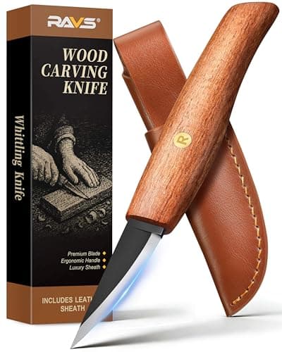 ravs Whittling Knife with High Carbon Steel Blade and Leather Sheath, Wood Carving Sloyd Knife with Titanium Coating Wide Bevel, Wood Carving Tools with Ergonomic Handle for Beginners & Professionals - Image 1