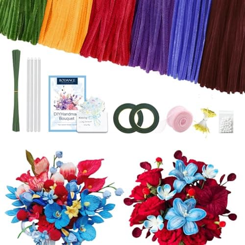 BODANCE 600Pcs DIY Pipe Cleaner Flower Bouquet Kit with Gift Box, Pastel Chenille Stems Craft Bulk for Kids & Adults, Floral Tape Stems Included, Handmade Forever Flowers Art Craft Supplies (Drak)