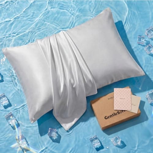 Bedsure Cooling Pillow Cases, Softer Than Silk Pillow Cases, Grey Silky Pillowcases Standard Set of 2 with Zipper, Infused 3% HA & Ceramides to Hydrate Skin, Gifts for Women, 20"x26" - Image 1