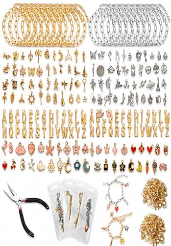 XZNBIAYA 500PCS Gold Charm Bracelet Making Kit, DIY Jewelry Craft Kit, Including Paperclip Chain Bracelets, Letters, Charms, and Jump Rings for DIY Bracelet Making Gift for Women - Image 1