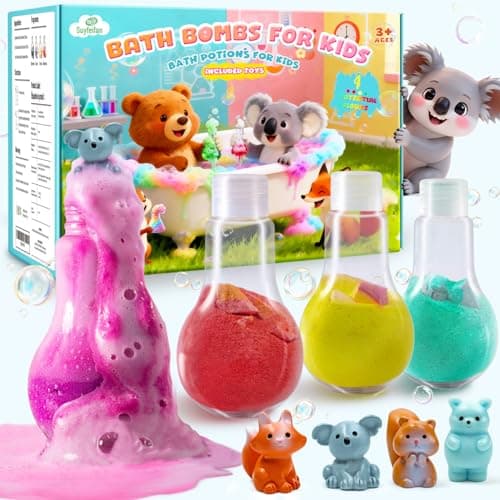 SUYFEIFAN Bath Bombs for Kids with Surprise Toys Inside Koala Brown Bear Squirrel Fox, Bath Bomb Potions, 4-Pack Colorful Fun Bubble Bath Toys, Cool Foam Explosion, Perfect Gifts Ages 4-12 Boys Girls - Image 1