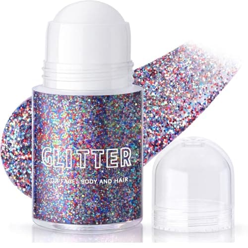 Red White and Blue Roll-on Body Glitter Gel, 4th of July Accessories Glitter Gel, Fourth of July Outfit Women, USA Flag Face Glitter Makeup, Self-Adhesive Face Glitter for Veterans Day - Image 1