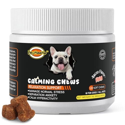 Pounzene Calming Chews for Dogs, Melatonin Chewable Treats to Sleep Aid and Separation Anxiety Relief, Supports Relaxation for Travel and Storm - Calming Treats for Dogs, Bacon Flavor, 120 Soft Chews - Image 1