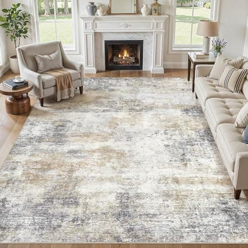 5x7 Area Rugs Living Room Rug: Washable Neutral Modern Abstract Soft Thin Rug Non-Slip Stain Resistant Carpet for Bedroom Under Dining Table Nursery Home Office - GoldBrown - Image 1