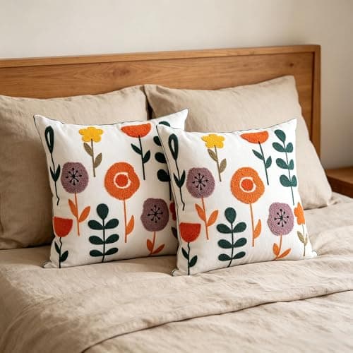 yuboo Embroidered Bird Throw Pillow Cover 18x18 Inch, Decorative Cotton Linen Cushion Case for Patio Chair Couch, Nature-Inspired Cottagecore Garden Decor for Living Room, 1 Piece (Cover Only) - Image 1
