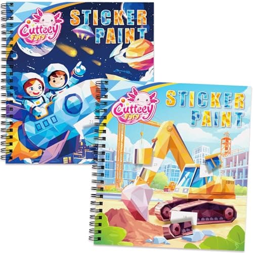 2PCS Paint by Number Sticker Book - Kids Crafts & Acitivity Puzzles Book for Ages 4-10,Mess-Free Travel Toys for Road Trip & Airplane,Perfect Gifts & Basket Stuffers for Kids - Image 1