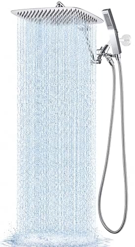 G-Promise All Metal 14 Inches Rainfall Shower Head with Handheld Spray Combo, 3 Settings Diverter, Adjustable Extension Arm with Lock Joints, 71 Inches Stainless Steel Hose (Chrome) - Image 1