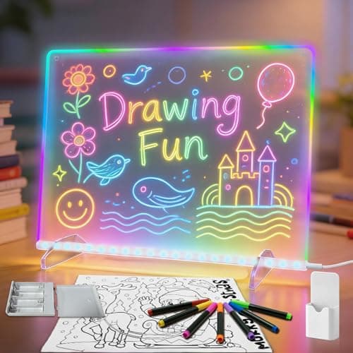 Led Note Board with Battery Box,16''Drawing Tablet,6 Modes & 8 Colors Light Up Drawing Board,Kids Toy with 13 Light Effects,Birthday Holiday Day Gifts for Girls & Boys Age 3+,Tracing Book